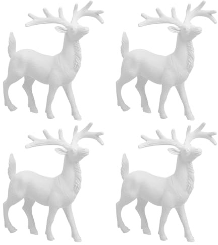 MOTHNUR 4 Stück Weihnachtsbaum Anhänger Mini Rentier Figur Statue 14cm hirsch skulptur deko DIY Basteln Weihnachtsdeko Weiß Advent Winter Dekoration