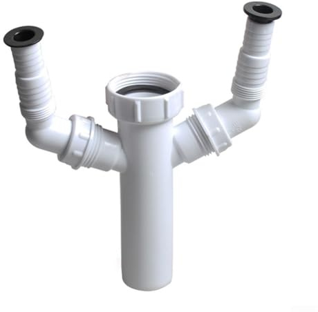 SageFurned Double Outlet Waste Trap 1-1/2 Inch Inlet for Washing Machine and Dishwasher, Under Sink Drain Pipe Connector with Easy Fit Compression Joint, White PP Plumbing Fitting