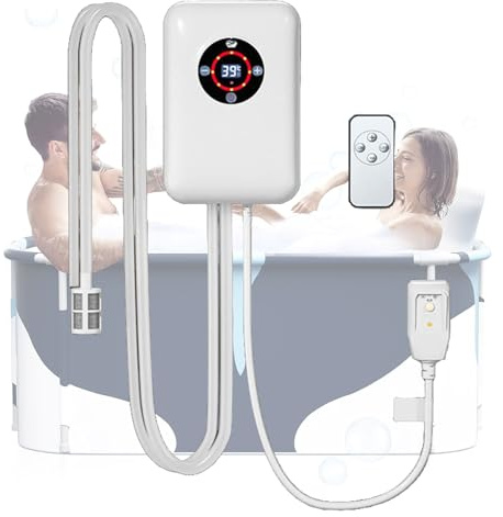 Weyot Chauffe-Eau pour Baignoire et Seau Pliables, contrôle de température Constant de 30 à 43 °C, Thermostat réglable et Multiples Fonctions de sécurité, pour Les Amateurs de Bain