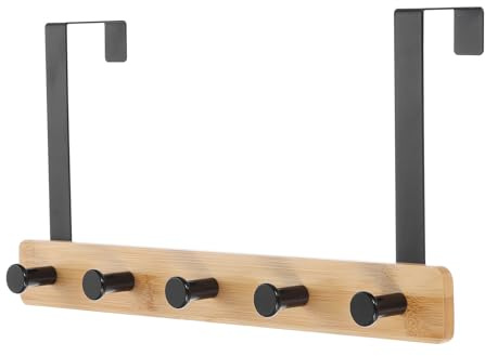 QUARKZMAN Porte-Manteau Suspendu Sur Porte Cintres En Bois Porte-Serviettes Suspendu Sur Porte De Vêtements En Bois Avec 5 Crochets En Métal Pour Et suspendu Serviettes Sacs Robes Noir
