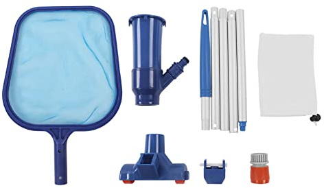 PODSJD Rete Pulizia Piscina con Testa Aspiratrice e Palo Rimovibile, Set Skimmer in Nylon e ABS Blu - Rimuove Foglie, Detriti e Alghe, Facile da Usare per Piscine, Spa e Fontane