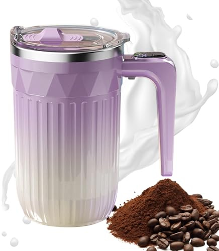 Tasse Melange Automatique, Mug À Café Automatique Rechargeable en Acier Inoxydable, Mug À Café Électrique Auto Chauffant avec Agitateur Amovible, Affichage De La Température, pour Lait, Chocolat(B)