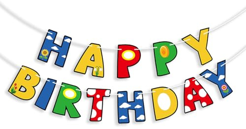 Csoisoy Videospiel Thema Happy Birthday Banner, Vorbereitete Bunte Cartoon Buchstaben Girlande Spaß Stil Geburtstagsfeier Deko Zubehör für Kinder Jungen Mädchen