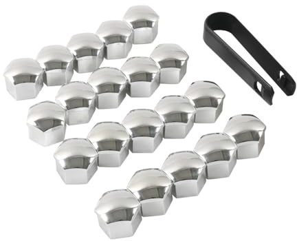 Woniyal 21Pcs Cache Écrou de Roue pour Skoda Octavia Estate 4 NX5 I 2020-2024 17mm 19mm 21mm Capuchon de Boulon Hexagonal avec Pince de Retrait Antirouille Noir Argent,Silver-17mm