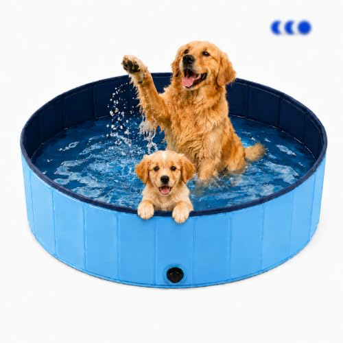 Hundepool 100x30 cm, Hundebadewanne mit Ablaufloch, Planschbecken Faltbarer Pool, 3-Layer Reinforcement rutschfest, Katzenpool, 3 Größen Verfügbar Für Kleine, Mittlere Und Große Hunde Geeignet (100cm)