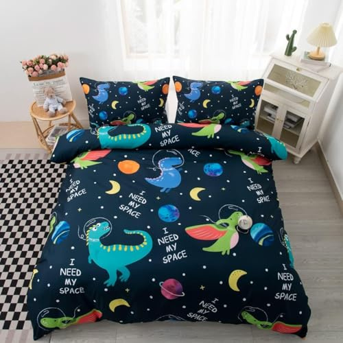 Enkelt påslakanset dinosaurie sängkläder för barn enkelt påslakan med dragkedja mjukt allergivänligt mikrofiber påslakan 135 cm x 199 cm + 2 örngott 50 cm x 75 cm