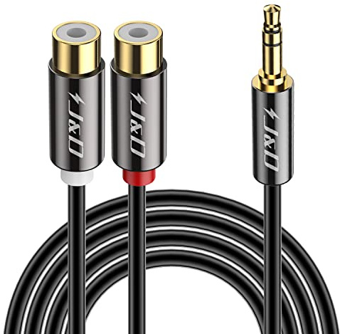 J&D RCA to 3.5mm Cable, 1/8 inch 3.5mm Auxiliary Male to 2RCA Female Stereo Audio Cord Gold Plated Aux Y Splitter for Smartphone, Tablet, MP3, Computer, Speaker, 1 Feet