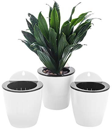 ORIMERC 3er-Set Selbstwässernder Blumentopf Wand hängende Selbstbewässerungstöpfe Küche Kräutertopf Wandtöpfe Pflanze innen Wasserspeicher Pflanzgefäße Kräutergarten Balkon vertikal Wandmontage weiß
