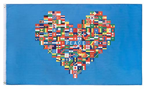 Lixure Flagge Frieden 150x240 cm Herzen Welt Flagge 216 Nationalflagge, die Welt ist eine Familie- Haltbar Doppelt Genähte mit Messingösen