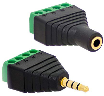 E.T 1x Klinken Buchsen + 1x Stecker 3,5mm Adapter > Terminalblock 4 Pin Schraub Klemme Set