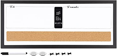 Navaris Kombitafel aus Whiteboard und Kork Pinnwand - Memoboard 60 x 25 cm mit magnetischer Tafel und Korkwand - inkl. Marker Pins Magnete