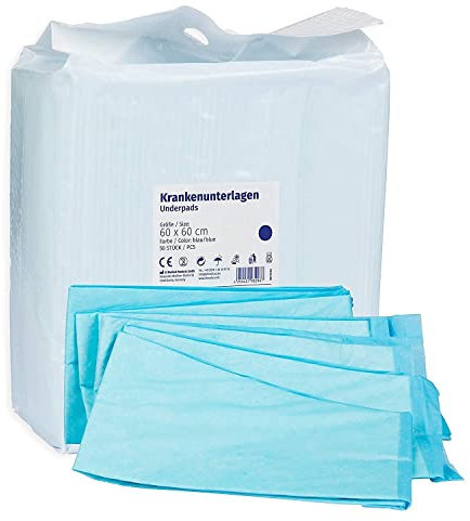 Sofex Inkontinenzunterlagen Einweg 60x60 cm – 50 Stück, 5-lagig – Krankenunterlagen 60x60, Inkontinenz Bettunterlage, Unterlagen Bett Inkontinenz, Wickelunterlage, Saugstark, und rutschfest