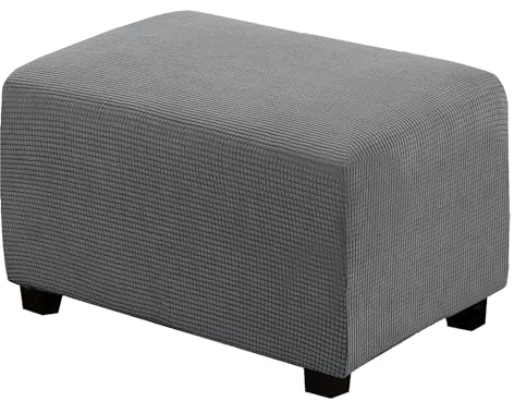 BXFUL Ottomane Schonbezug - Rechteckig Jacquard Hocker Überzug für Fußhocker, Quadratisch Husse, Waschbar Protector (X-Large, Grau)