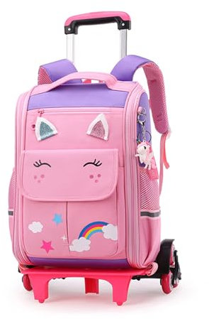 IvyH Schulrucksack Mädchen Teenager Rollen Trolleytasche Schulranzen Schulranzen Mädchen mit Rollen Schultasche Trolley Kinderrucksack Schultasche Laptoptasche 6-12 Jahre Alt, Lila