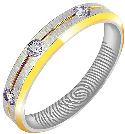 Everstone Personalisieren Fingerabdruck Gravieren Paar Ringe Eheringe, Titane Ring Herren/Damen Hochzeit, Verlobung, Freundschaftsring, Größe 46 bis 77 Zweifarbig: Gelbgold & Platin 6MM 4MM Sz
