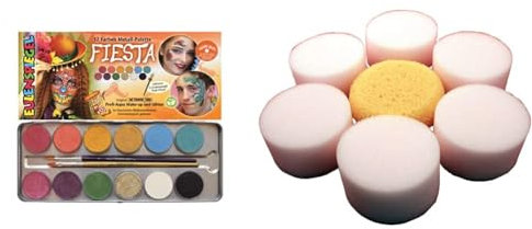 Eulenspiegel - Schminkset Fiesta mit Schminkpalette und Schminkschwämme, 12 Farben, 2 Pinsel, vegan, Kinderschminke, Karneval [Exklusiv bei Amazon]