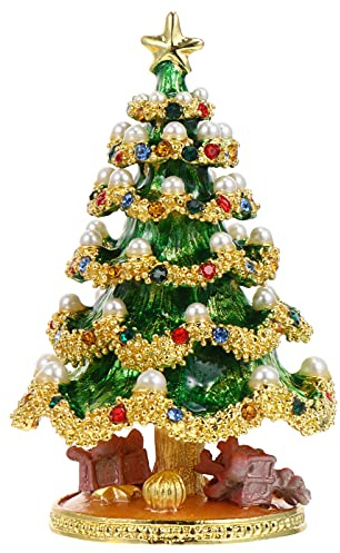 Enameled Christmas Tree Box Decorative Hinged Jewelry Trinket Box Ring Storage Box For Home Decor