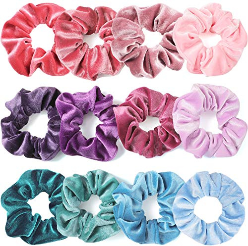 VENUSTE Scrunchies per donne e ragazze, in velluto di alta qualità per capelli, graziosi colori, elastici spessi, morbidi cordini per coda di cavallo, accessori per capelli, confezione da 12