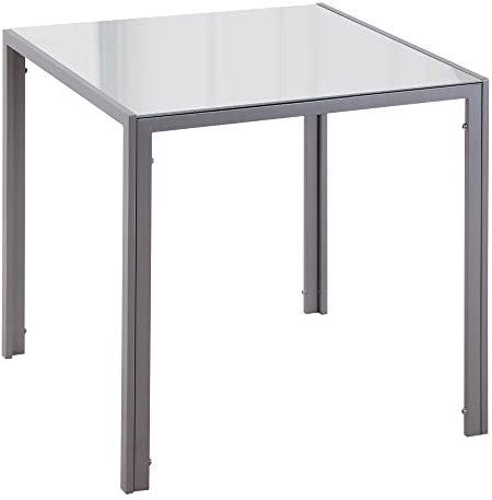 HOMCOM Tavolo Moderno Quadrato per Cucina e Soggiorno, Struttura in Metallo e Piano in Vetro Temperato, 75x75x75cm, Grigio