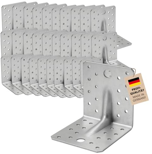 50x Alfa Winkelverbinder mit Sicke 90 x 90 x 65 mm – Für Innen & Außen | Profi-Qualität – Sendizimirverzinkt – Für Teil- und Vollausnagelung – Befestigung von Kanthölzern auf Mauerwerk, Beton usw.