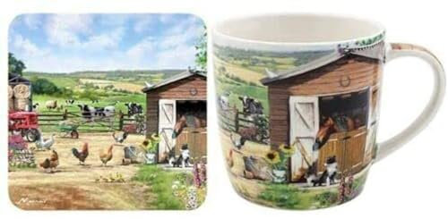 The Leonardo Collection LP94753 Ceramic Mug & Coaster | Farmhouse design | Set of 2 Tableware, Multicolor