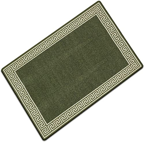 Rugs Shop Door Mats Indoor Non Slip Mat Carpet Runners for Hallways Geometrical Border Low Profile Washable Runner Rug,Front Door Hall Hallways Living Room (50 x 80 Cm DoorMat,Green Cream)