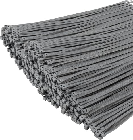 XINGO 1000 Stück Kabelbinder Grau, 200mm x 4.8mm, 22,7 kg Zugfestigkeit, UV-beständig, Selbstsichernde Kabelbinder für drinnen und drauße