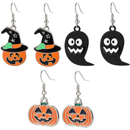 SEWACC 3paires Boucles Oreilles Halloween Alliage De Fantômes Et Citrouilles Accessoires Festifs Pour Femmes Et Filles Décor Amusant Pour Vos Oreilles Couleurs Assorties