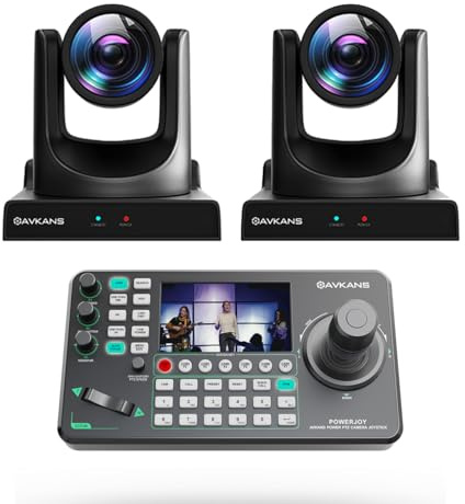 AVKANS 30X NDI PTZ Camera Kits - 2pcs 30X NDI Camera with 1pcs IP Joystick Controller Package for Church Live Streaming Video Production（2X AV-CM30-NDI and 1x AV-Joy-IP）