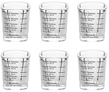 Cabilock 6Pcs Espresso Schuss Glas mit Ma?stab Messen Tasse 60Ml Kleine Espresso Tassen Professionelle Messung Gl?ser