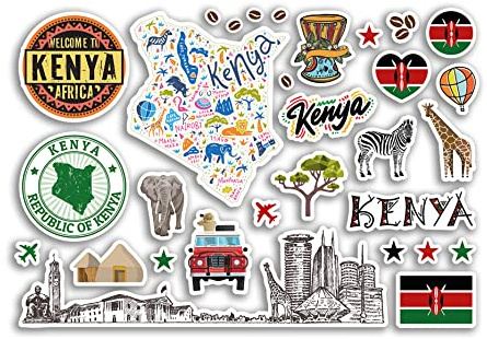 A5 Aufkleberbogen Kenia Sehenswürdigkeiten Vinyl Aufkleber – Land Afrika Karte Flughafen Briefmarken Skyline Flagge Reise Urlaub Scrapbook Ästhetisch #80054