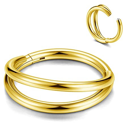 JSDDE 2er Piercing Ring Segmentring Clicker 8mm+10mm 16ga Septum Daith Tragus Helix Ohrringe Nasenpiercing Ring Nasenringe Hoop Ring, Gold