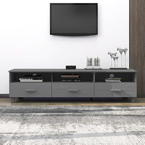 LAPOOH Meuble TV HAMAR Gris foncé 158x40x40 cm Bois Massif de pin,Meuble TV,Table Basse Salon Meuble TV,Table Basse LED Couleurs