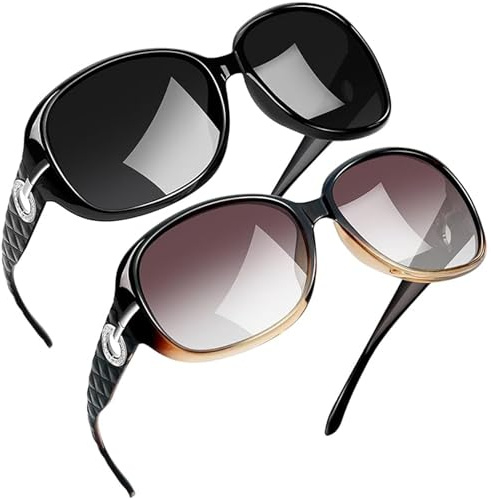 Joopin Polarizadas Gafas de Sol Mujer Grandes Negras y Marrón Degradado Marco Brillante de Moda Elegantes Bonitas 2PCS Sunglasses Women Fashion