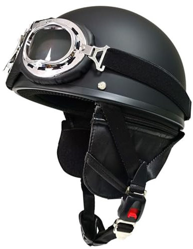 Mezzo Casco da Motociclista retrò Portatile Jet Casco Scodella Con Occhiali ECE/DOT Omologato Sicurezza Estivo Mezzo Casco per Elicottero da Pilota Chopper Vintage per Moto Cruiser 6,XL