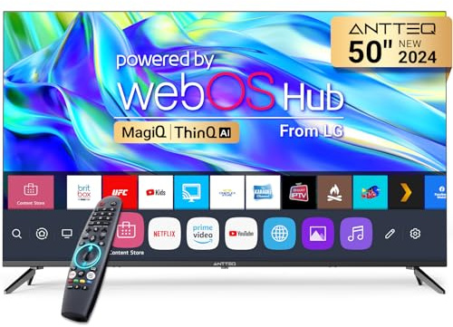 Antteq Smart TV 50 inch MagiQ 50 UHD 4K TV webOS, BBC Freeview Netflix YouTube Airplay WiFi, ThinQ AI MEMC Work with Alexa Black Television