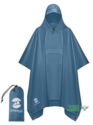 SaphiRose Double Layer Rain Poncho, Waterproof Thick Hooded Raincoat 3-in-1