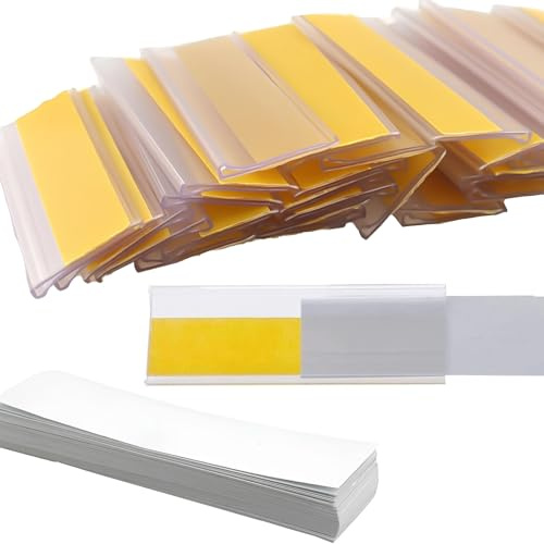 50 Stück Selbstklebende Etikettenhalter,Cosswe Regal Tag-Halter Etikettenhalter Selbstklebend 2 * 7cm Transparent Preisschild Etikettenhalter für Büro Shop Supermarkt Werbeaktionen Restaurants