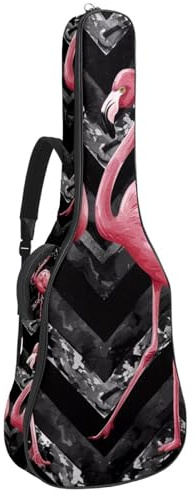 Gitarrentasche für Bassgitarre mit Kunst-Flamingo-Paar, 101,6 cm (40 - 41 Zoll), wasserdichte Oxford-E-Gitarre, Gigbag für akustische Konzertgitarre, Ukulele, Art Pink Flamingo Paar, 42.9x16.9x4.7 in,