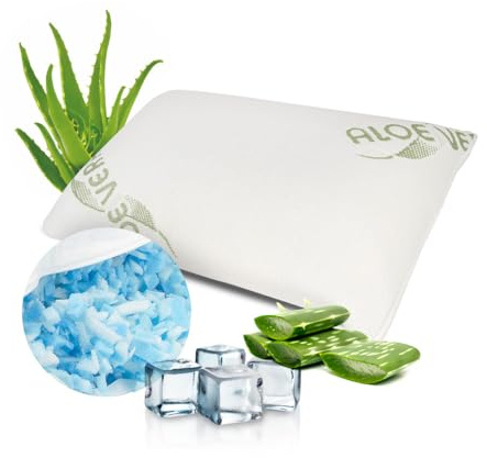 MaxxGoods Coussin de voyage 40x24x12cm en bâtonnets de gel et housse en aloe vera - Coussin rafraîchissant avec mousse douce - Coussin de tête rafraîchissant - Coussin pour le ventre, le dos et les