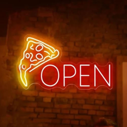 Pizza Neonschild aus Acryl Open Leuchtende Schilder für Unternehmen, LED Pizza Wandkunst für Pizzeria, Laden, Küchenofen, Pizza Party Dekoration, Geschenke für Pizza-Liebhaber, 42 x 23CM