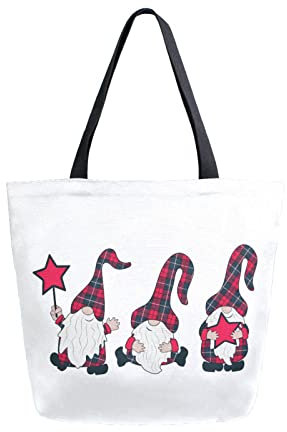 Canvas Einkaufstasche Aquarell Gnome Plaid Stern Tragetasche Unisex Stylische Stoffbeutel Bedruckt Wiederverwendbare Canvas Tasche Damen, Für Fitnessstudio, Mädchen, Schule