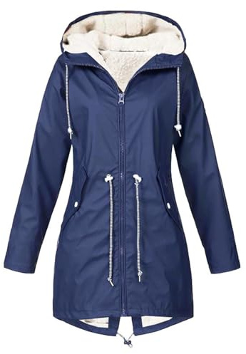 Gefütterte Regenjacke Damen Wasserdicht, Regenmantel Damen Gefüttert Warm,Winterjacke Damen mit Teddyfell Kapuze Outdoor Jacke Mantel Dicke Plüsch Wintermantel Softshelljacke Windjacke Regenmantel
