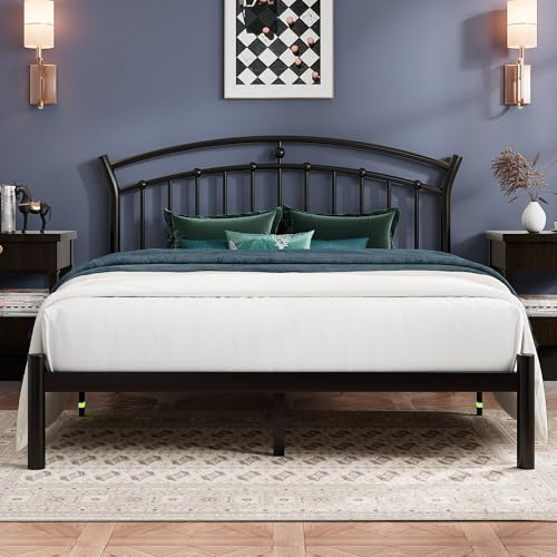 Einhomn Queen Bed Frame, Black Metal Bed Frame with 12 Under-Bed Storage, Heavy Duty Steel Slat Support, No Box Spring Needed, Noise-Free, Easy Assembly