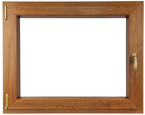 ALUCON Kellerfenster 800x500 mm – Fenster 80x50 cm – Kunststofffenster Innen Goldene Eiche/Außen Goldene Eiche – Flügelfenster DIN Links
