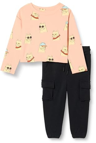 Amazon Essentials Ensemble t-shirt à manches longues et pantalon à enfiler Fille, Chat Cool/Noir, 8 ans