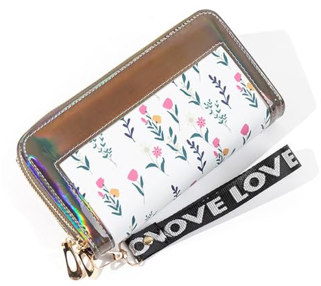 Gosyfeti Double Zipper Floral Wallet for Women, Large Capacity Wristlet Long Purse, Bifold Card Holder Cell Phone Holder for Female Ladies College