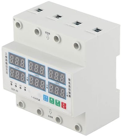 Voltmetro su Guida DIN Trifase, Voltmetro su Guida DIN Trifase Amperometro Ripristino Automatico Visualizzazione in Tempo Reale Digitale Protezione Corrente di Tensione 63A