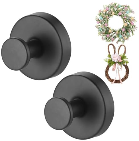 Black Wreath Door Hanger, Heavy Duty Wreath Suction Cup Hooks for Fall Halloween Christmas Decorations, 2 Pack Strong Reusable Wreath Hangers Welcome Sign Front Door Window Glass Indoor Outdoor