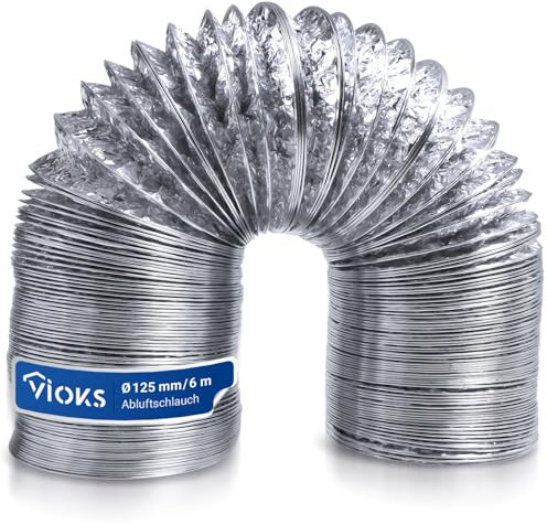 VIOKS Tubo flexible de aluminio de 125 mm para sistemas de conductos de aire 125erR, 6 metros, manguera de aire acondicionado, tubo de extracción, manguera portátil, aire acondicionado, secadora
